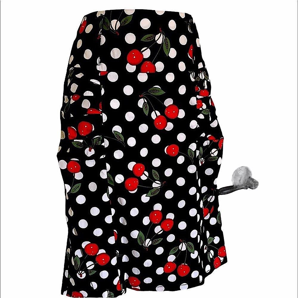 Kate Kasin black & White polkadot cherry skirt L